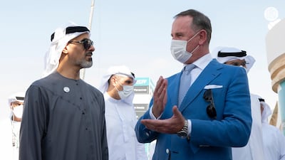 Sheikh Khaled tours the F1 facilities at the remodelled Yas Marina Circuit.