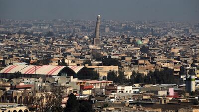 A general view of the city shows the Al Nouri mosque in Mosul, on March 10, 2017. AFP