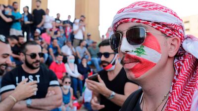 Lebanese protesters gather in front of Mohammad Al Amin mosque during the demonstration. AFP