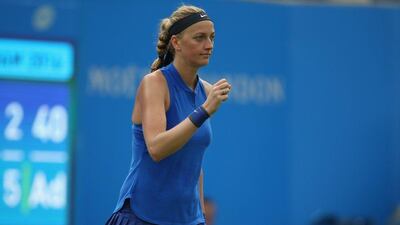 Petra Kvitova reacts during her first round win over Lucie Safarova at the Birmingham WTA grasscourt tournament on Tuesday. Steve Bardens / Getty Images / LTA / June 14, 2016