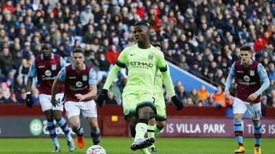 Kelechi Iheanacho scores Manchester City's second goal against Aston Villa on Saturday from the penalty spot. Darren Staples / Reuters