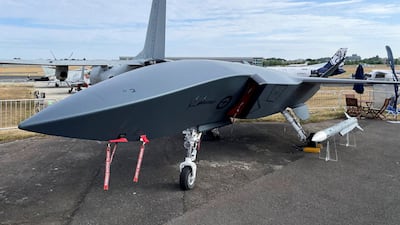 Boeing displays its Ghost Bat unmanned combat aircraft at the Farnborough International Airshow. Reuters