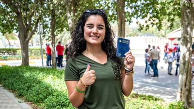 Dima Alameddine after casting her vote at the Embassy of Lebanon in Abu Dhabi. Victor Besa / The National