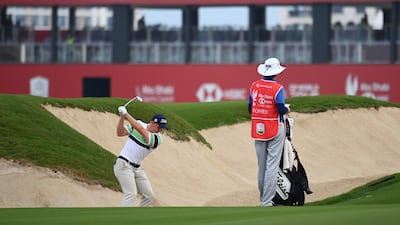 Grant Forrest of Scotland plays a bunker shot on the eighteenth hole during the Pro-Am prior to the Abu Dhabi HSBC Championship at Yas Links Golf Course. Getty