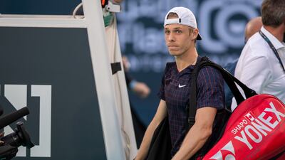 Denis Shapovalov arrives on curt for his match against Rafael Nadal at the Mubadala World Tennis Championship. Victor Besa / The National