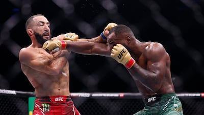 Leon Edwards, right, and Belal Muhammad during their clash at UFC 304. PA