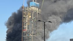 Smoke from the blaze could be seen across Dubai Marina on Wednesday morning. The National