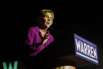 Elizabeth Warren speaks during a campaign event in Los Angeles. Bloomberg