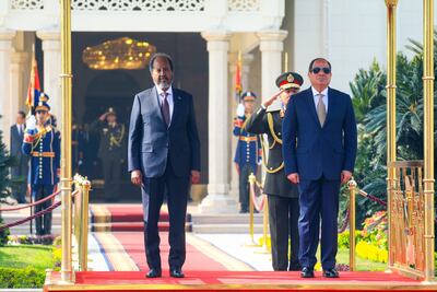 The two leaders pose for a photograph in Cairo. Photo: @TheVillaSomalia / X