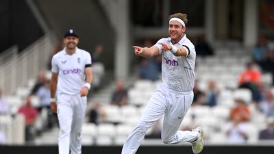 Stuart Broad of England celebrates after dismissing Ryan Rickelton of South Africa lbw. Getty