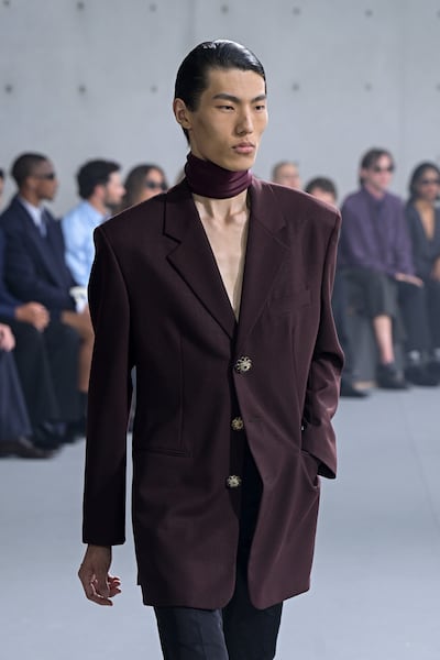 Slim-cut rakish suits at Saint Laurent. Getty Images