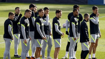 Atletico players during training at Sports City in Majadahonda, near Madrid. EPA