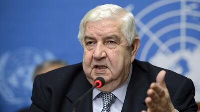 The Syrian foreign minister Walid Al Muallem speaks after peace talks in Geneva ended on Friday. Martial Trezzini / EPA