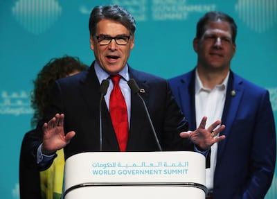 US Energy Secretary Rick Perry speaks at summit on Sunday. AP