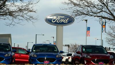 A Ford logo at a dealership in east Denver, Colorado. AP