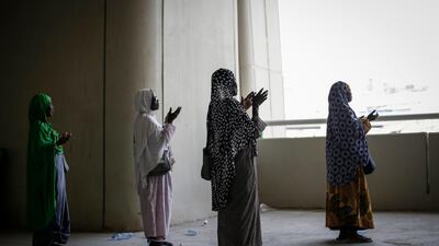 Worshippers pray during the final day of Hajj in Mina, near Mecca, on September 3, 2017. Mast Irham / EPA