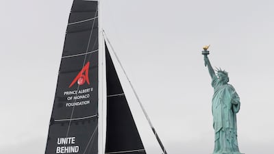 Swedish 16-year-old activist Greta Thunberg sails past the Statue of Liberty on the Malizia II racing yacht in New York Harbor as she nears the completion of her trans-Atlantic crossing in order to attend a United Nations summit on climate change in New York, US, August, 28, 2019. REUTERS/Mike Segar TPX