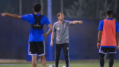 UAE manager Rodolfo Arruabarrena takes training at the Abdullah bin Khalifa Stadium in Doha ahead of the national team's 2022 World Cup play-off against Australia on Tuesday. Photo: courtesy UAE FA