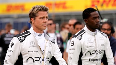 Brad Pitt and Damson Idris filming during the British Grand Prix 2023 at Silverstone Circuit. PA
