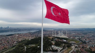 A huge Turkish flag flutters at the Camlica Hill in Istanbul, Turkey. EPA