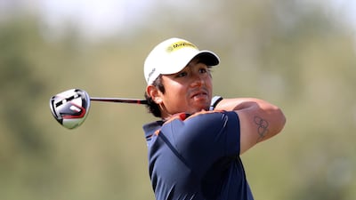Gavin Green tees off on the sixth hole on the fourth and final day of the Omega Dubai Desert Classic. Chris Whiteoak / The National