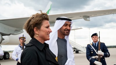 Sheikh Mohamed is received by Dr Dorte Dinger, Head of the Office of the Federal President of Germany