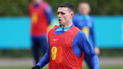 England's Phil Foden in training on March 25, the day before he underwent surgery. Getty