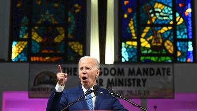 US President Joe Biden at a church service and campaign event at Mount Airy Church of God in Christ in Philadelphia. AFP