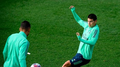 Real Madrid's Colombian midfielder James Rodriguez at training. AFP