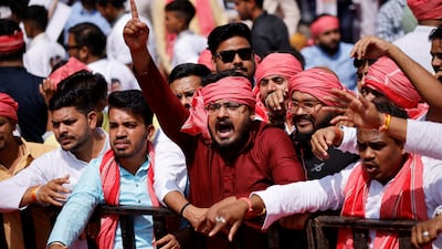 Supporters of India's Congress Party protest in New Delhi after leader Rahul Gandhi was disqualified from India's parliament. Reuters