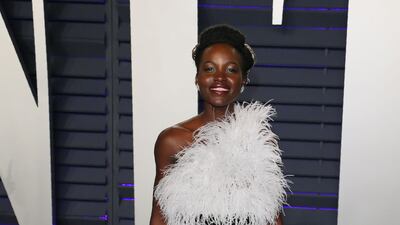 Lupita Nyong'o arrives in Oscar de la Renta at the 2019 Vanity Fair Oscar Party. AFP