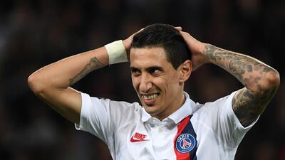 PSG's Angel Di Maria celebrates scoring their first goal. Reuters