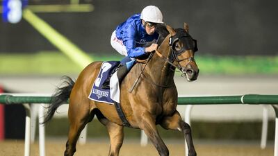 Jockey William Buick riding the Charlie Appleby-trained Godolphin hope D'bai. Erika Rasmussen / The National