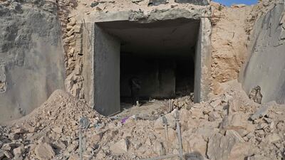 The entrance of an underground hospital on the outskirts of the town of Hass, Idlib, is in ruins. AFP