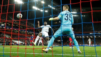 Manchester United's Romelu Lukaku scores their third goal past CSKA Moscow’s Igor Akinfeev. John Sibley / Reuters