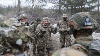 Ukrainian reservists attend a military exercise at a training ground near Kiev. EPA