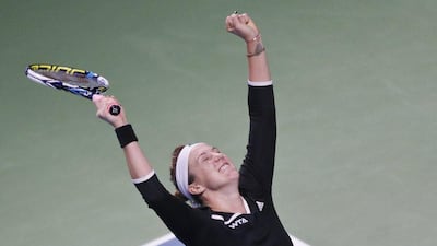 Anastasia Pavlyuchenkova celebrates after beating Irina-Camelia Begu in the WTA Kremlin Cup final on Sunday in Moscow. Maxim Shemetov / Reuters / October 19, 2014