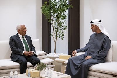 Antonio Costa, President of the European Council, meets with President Sheikh Mohamed. Hamad Al Kaabi / UAE Presidential Court