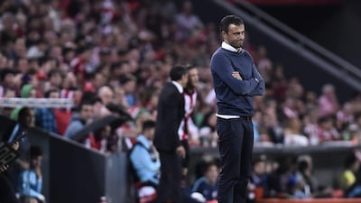 Barcelona manager Luis Enrique reacts as he watches his side during their 4-0 Spanish Super Cup first-leg loss to Athletic Bilbao on Friday night. Alvaro Barrientos / AP / August 14, 2015