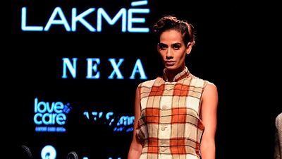 Perfect safari attire by designer Kunal Rawal at Lakme Fashion Week. Photo: Sujit Jaiswal / AFP