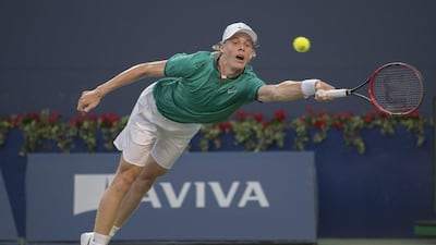 Denis Shapovalov of Canada attempts to return a ball to Nick Kyrgios of Australia (not pictured) during the first round of the Toronto Masters tennis tournament at Aviva Centre. Nick Turchiaro / USA Today Sports