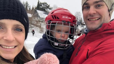Alison Hudson, husband Carl and their two children. The Hudsons will be returning to Canada after Carl's hockey season wraps up in Germany. Courtesy Alison Hudson
