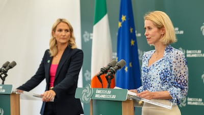 Kaja Kallas, the European Commission's foreign policy chief, right, and Ireland's Defence and Foreign Minister Helen McEntee want the quick deployment of an EU mission to support Lebanese security forces. AFP
