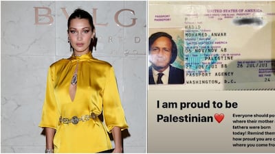 Bella Hadid has hit out at Instagram for removing a post in which she said she was proud of her father’s Palestinian heritage.