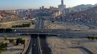 An aerial view shows deserted roads in the Saudi holy city of Makkah. AFP