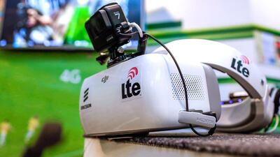 A VR headset at the 5G VR football stand.