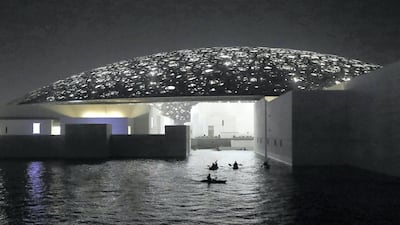 Kayakers enjoy a night-time tour of Louvre Abu Dhabi. Chris Whiteoak / The National