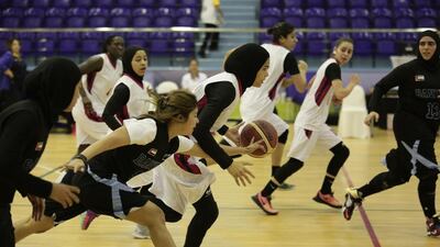 Nahjma Bahrain and Bani Yas basketball game. Arab Women Sports Tournament 2016. Photo Courtesy: NNCPR