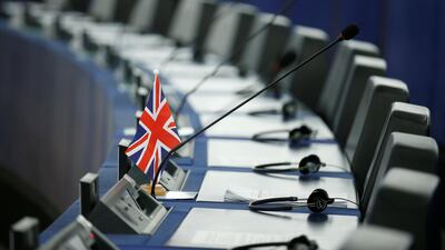 A lone British Union Jack flag in the European Parliament, ahead of a debate on Brexit. Reuters/Vincent Kessler