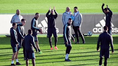 Juventus' Gonzalo Higuain, Leonardo Bonucci and teammates during training. Reuters